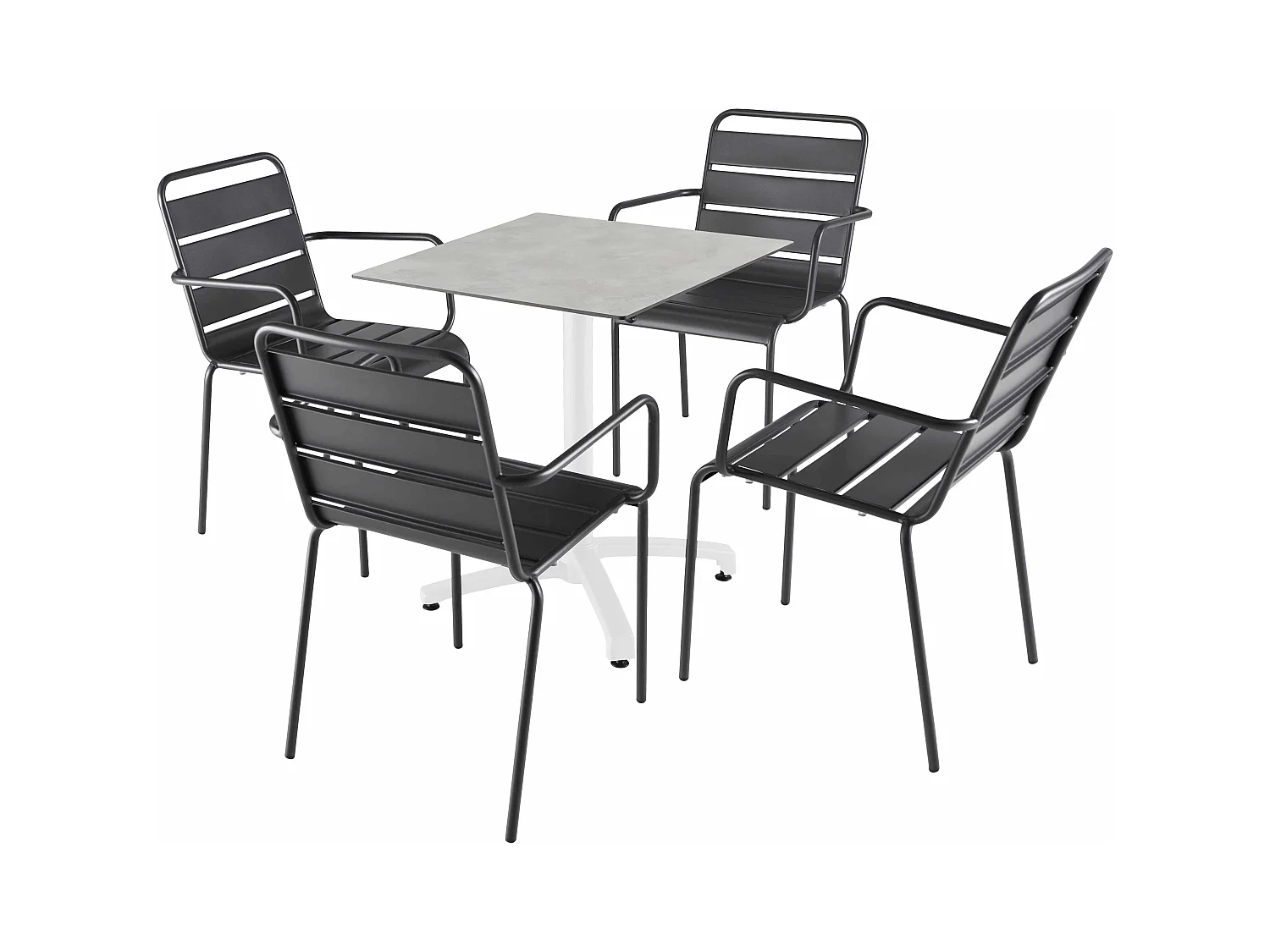 Ensemble table 70 cm gris clair et 4 chaises en métal gris