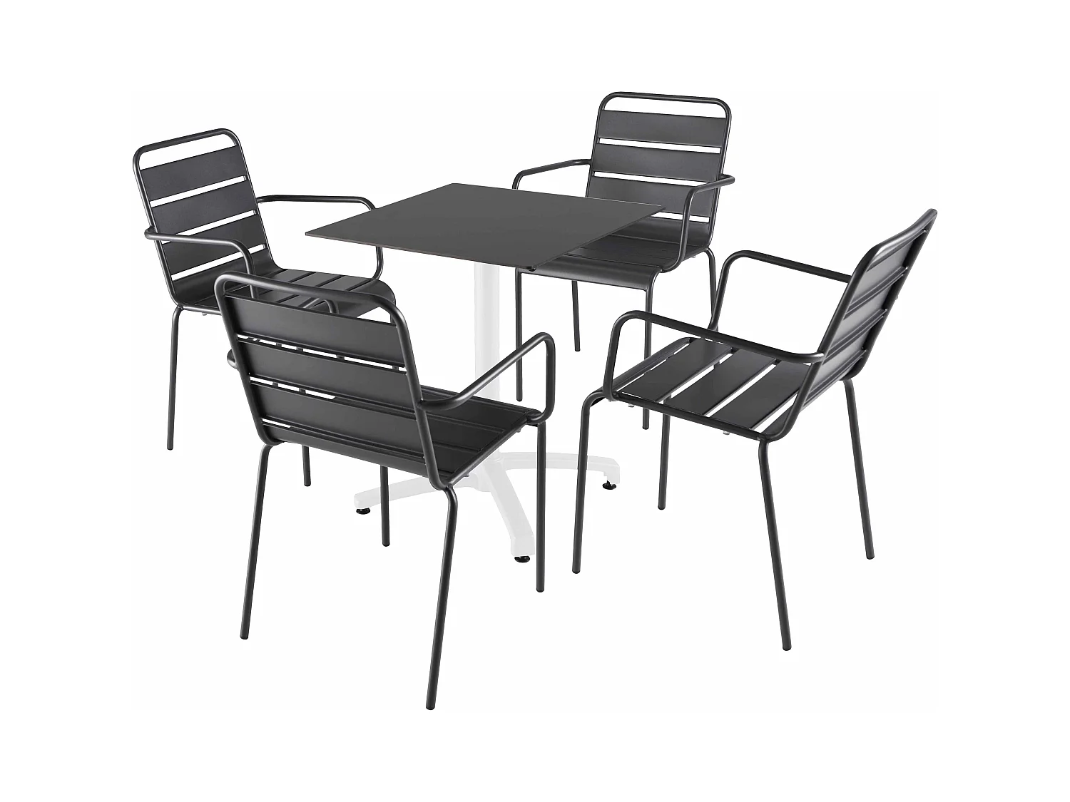 Ensemble table 60 cm noir et 4 chaises en métal gris