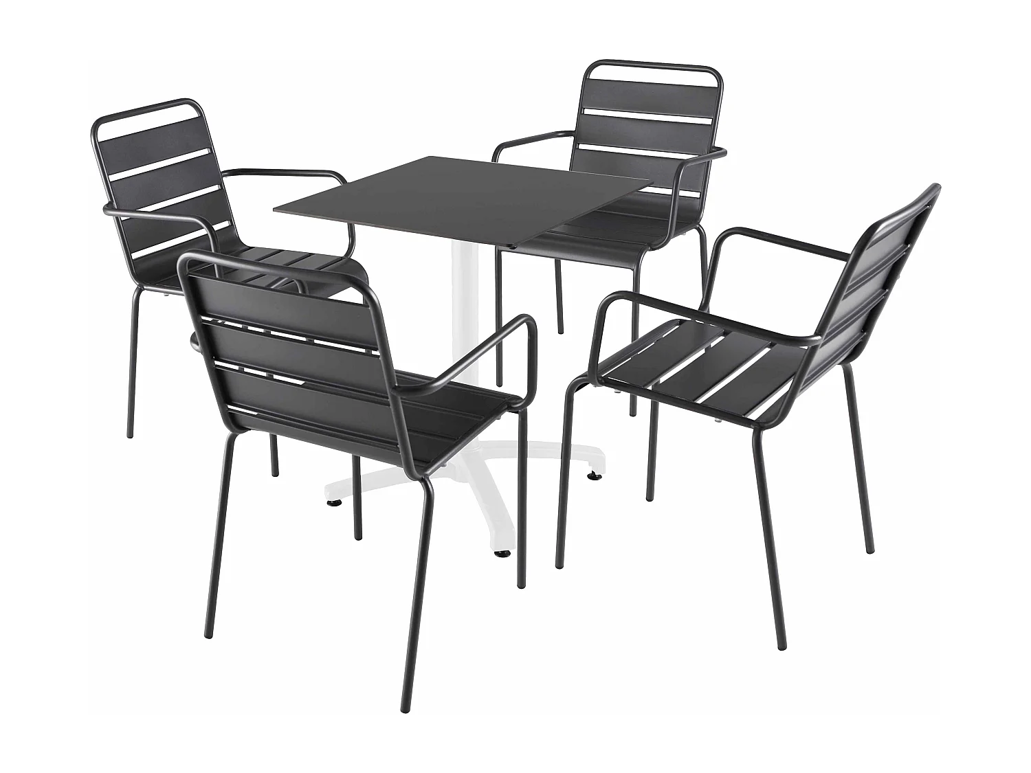 Ensemble table 60 cm noir et 4 chaises en métal gris