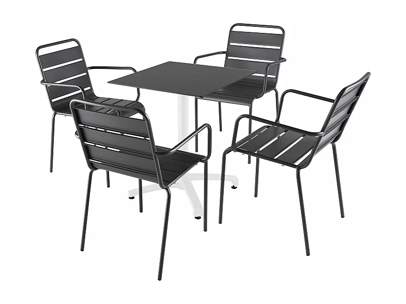 Ensemble table 60 cm noir et 4 chaises en métal gris