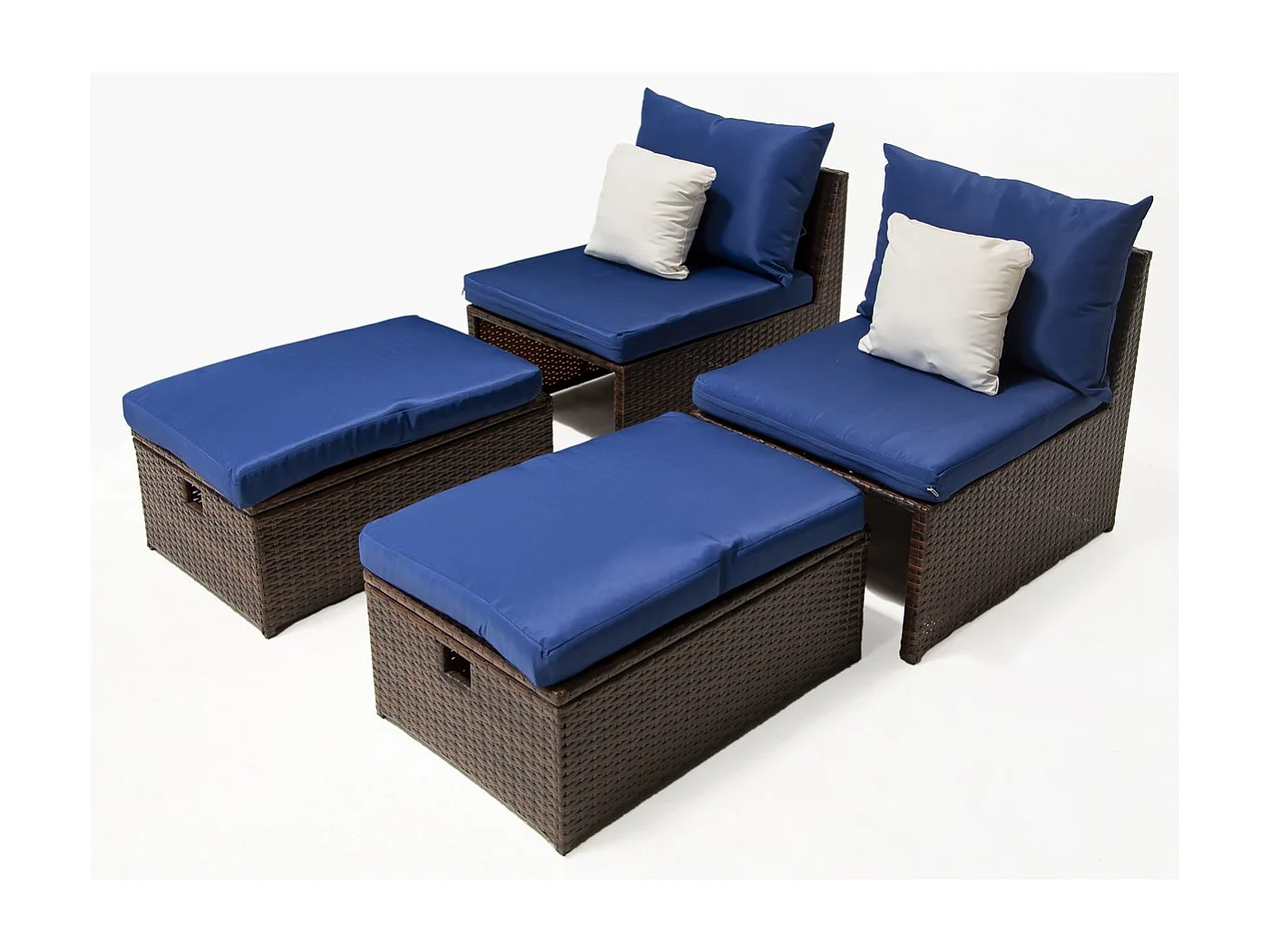 Conjunto de 2 tumbonas de jardín con reposapiés y cajón "Farel" - Marrón