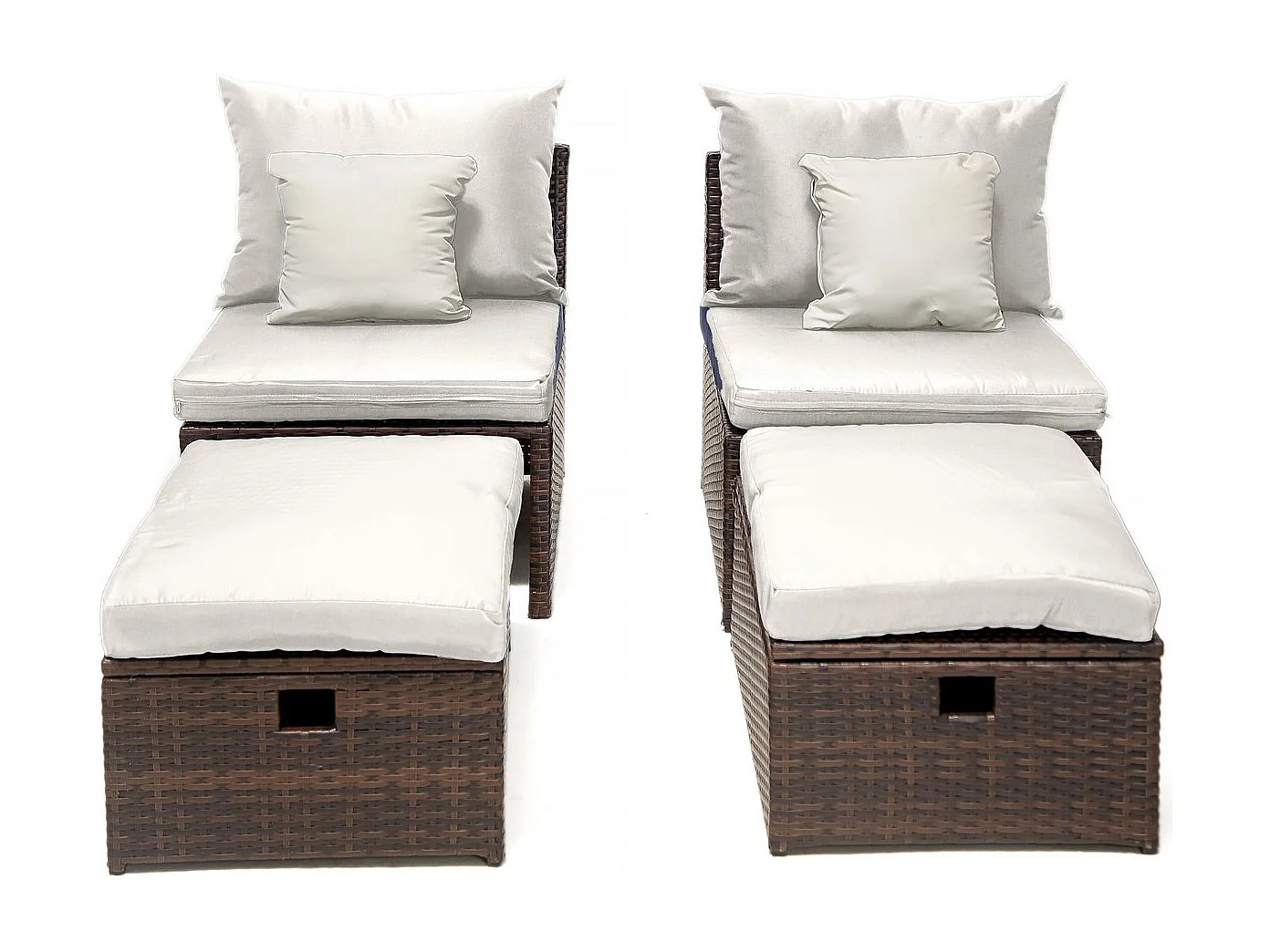 Conjunto de 2 tumbonas de jardín con reposapiés y cajón "Farel" - Marrón