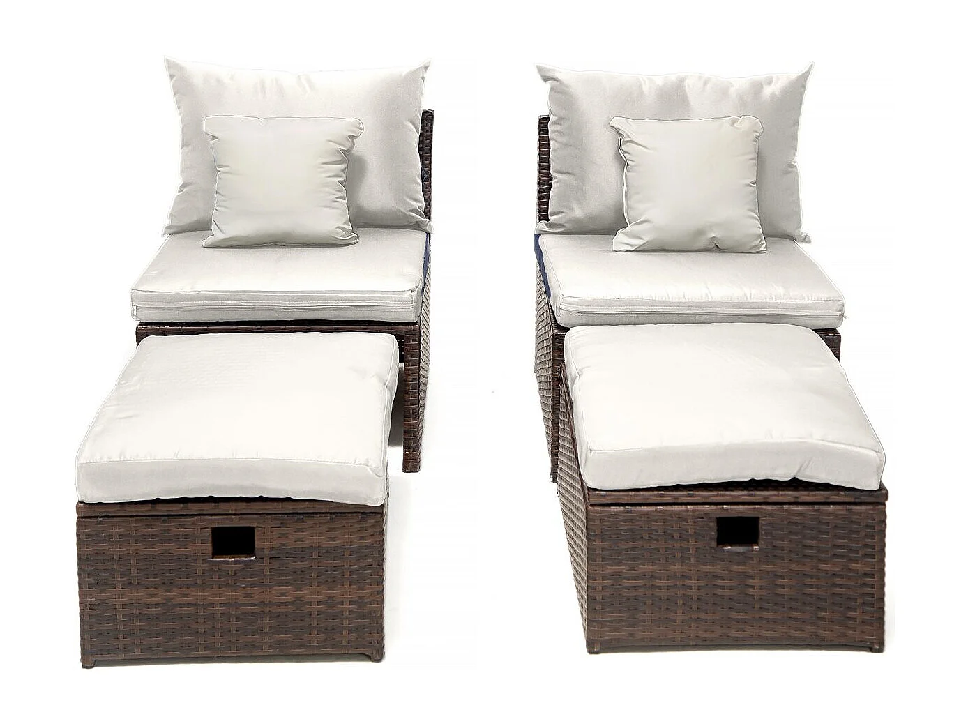 Lot de 2 fauteuils de jardin avec repose pieds et coffre "Farel"- Beige/Marron