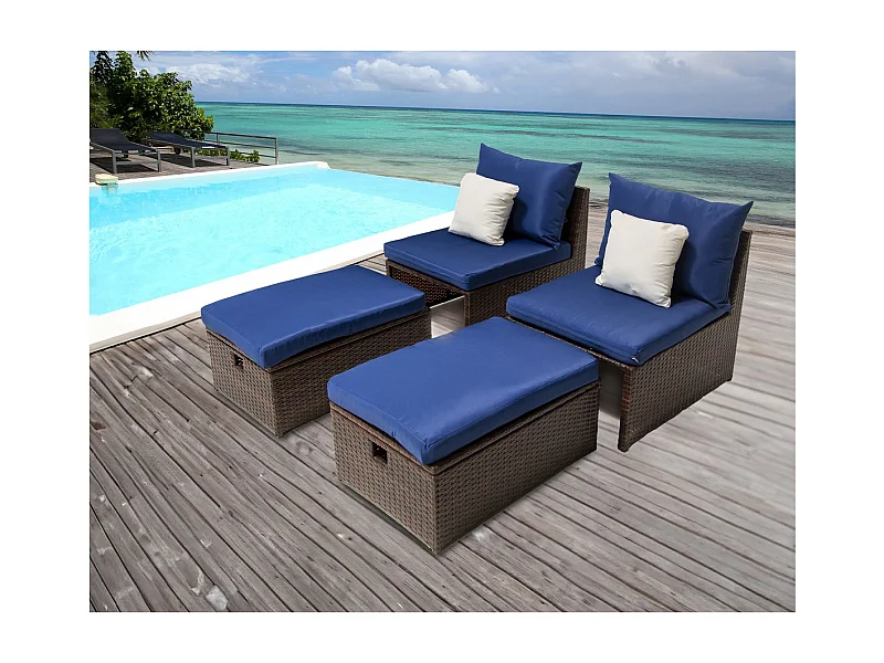 Conjunto de 2 cadeirões de jardim "Farel" com apoio para os pés e caixa - Bege/Castanho