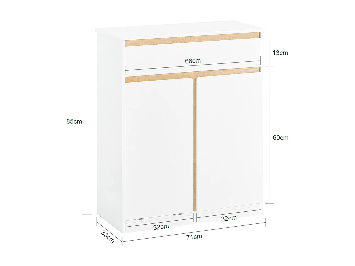 SoBuy Mobile lavanderia con sacchi Portabiancheria pieghevoli Cesto portabiancheria Mobile da bagno Bianco 71x33x85cm BZR79-W