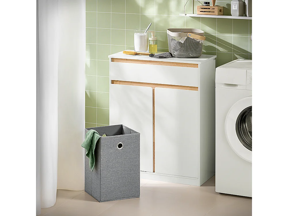 SoBuy Mobile lavanderia con sacchi Portabiancheria pieghevoli Cesto portabiancheria Mobile da bagno Bianco 71x33x85cm BZR79-W