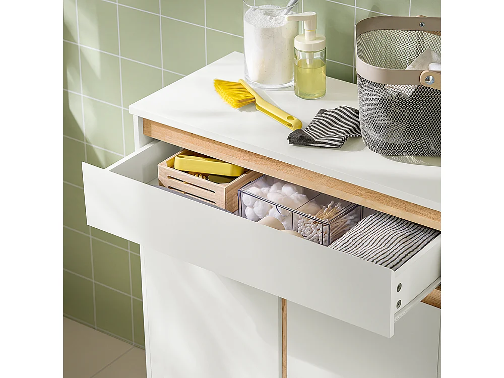 SoBuy BZR79-W Meuble Bas de Salle de Bain avec Bac à Linge Amovible Armoire à Linge Commode