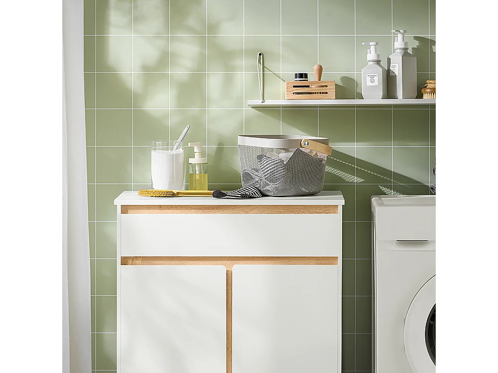 SoBuy BZR79-W Meuble Bas de Salle de Bain avec Bac à Linge Amovible Armoire à Linge Commode