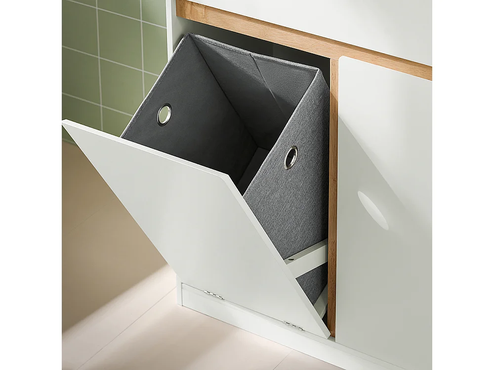 SoBuy BZR79-W Meuble Bas de Salle de Bain avec Bac à Linge Amovible Armoire à Linge Commode