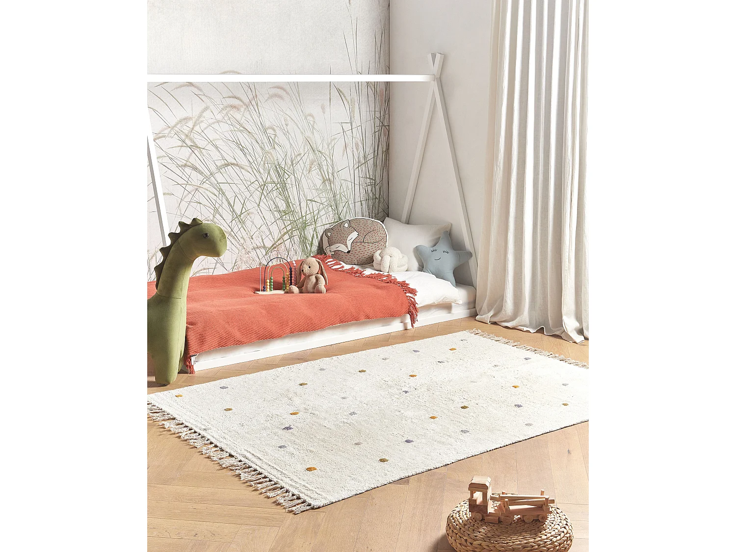 Teppich Baumwolle cremeweiss 140 x 200 cm gepunktetes Muster Kurzflor ASTAF