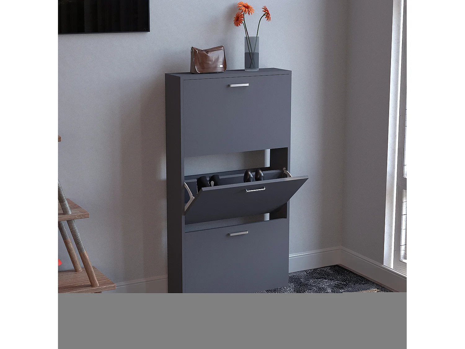 Shoe cabinet Sulos Anthracite H. 108 x W. 59 x D. 17 cm