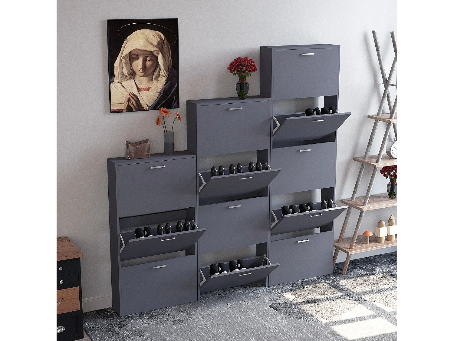 Shoe cabinet Sulos Anthracite H. 108 x W. 59 x D. 17 cm