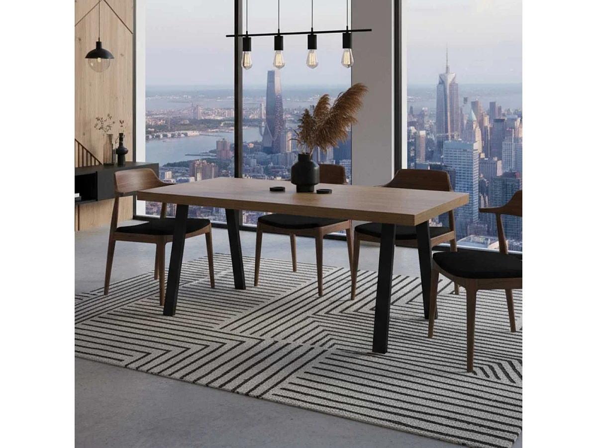 DENVER - Table Rectangulaire 200cm Aspect Bois Piètement A Métal Noir