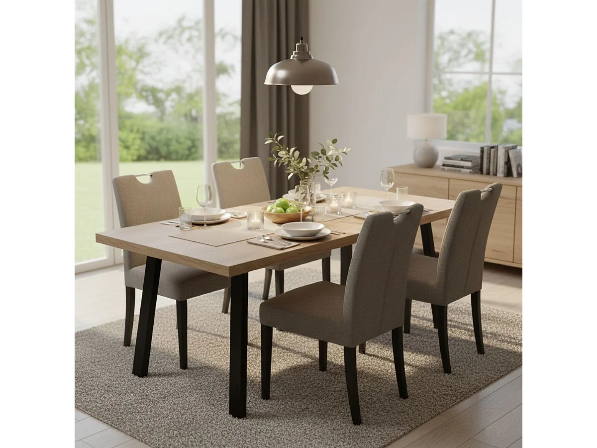 CANYON - Table Rectangulaire 200cm Aspect Bois Piètement A Métal Noir