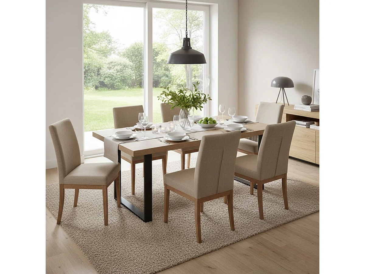 CANYON - Table Rectangulaire 200cm Aspect Bois Piètement U Métal Noir