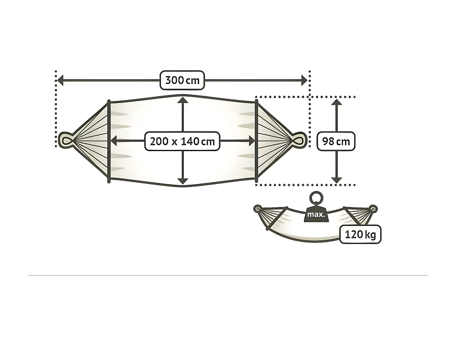 Rede de jardim "Tulum" em tecido outdoor de alta qualidade - 200 x 140 cm - Bege