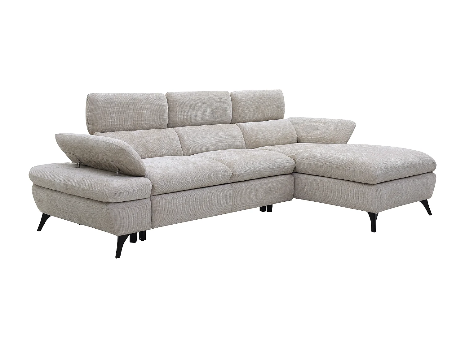 Ecksofa mit Schlaffunktion mit Bettkasten - Ecke rechts - Strukturstoff - Beige - MORAVA