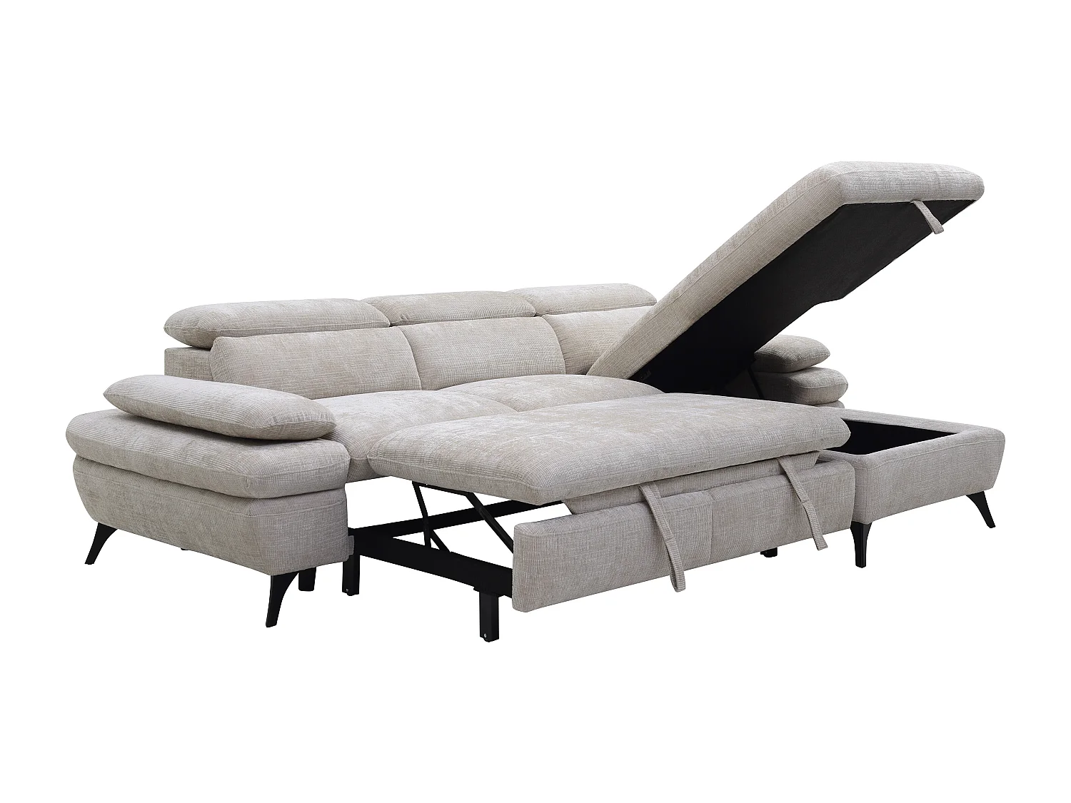 Ecksofa mit Schlaffunktion mit Bettkasten - Ecke rechts - Strukturstoff - Beige - MORAVA