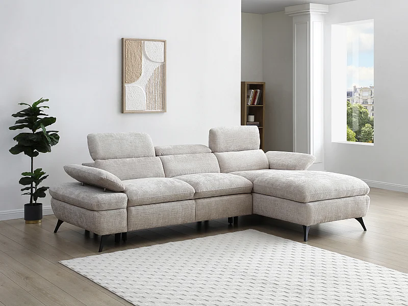 Ecksofa mit Schlaffunktion mit Bettkasten - Ecke rechts - Strukturstoff - Beige - MORAVA