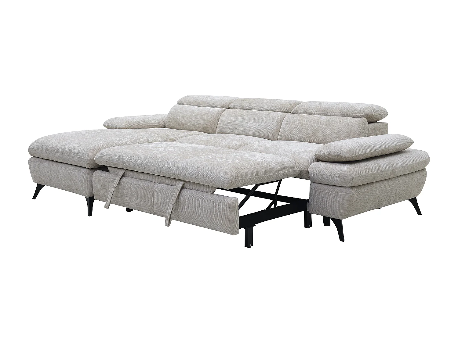 Canapé d'angle gauche convertible en tissu texturé beige SURDELI