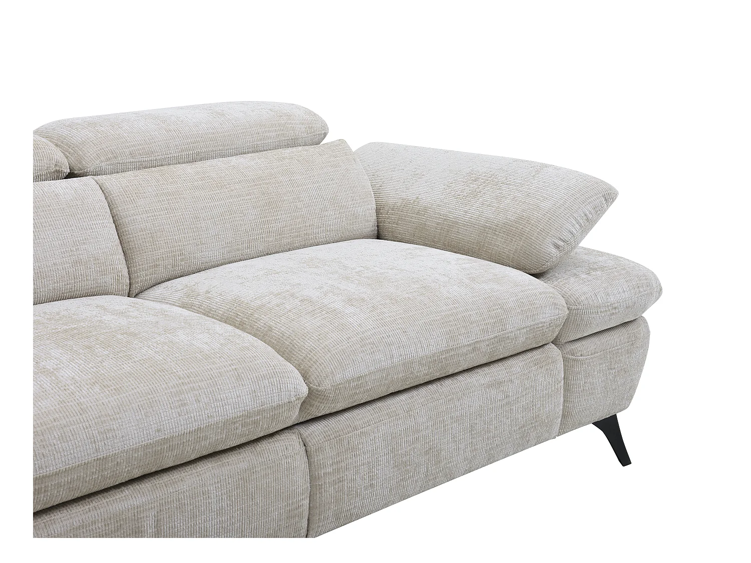 Venstre hjørnesofabed i tekstureret stof med beige opbevaringskasse MORAVA