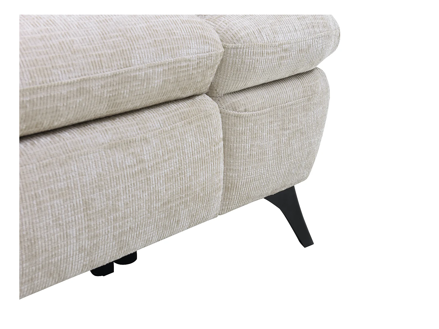 Venstre hjørnesofabed i tekstureret stof med beige opbevaringskasse MORAVA