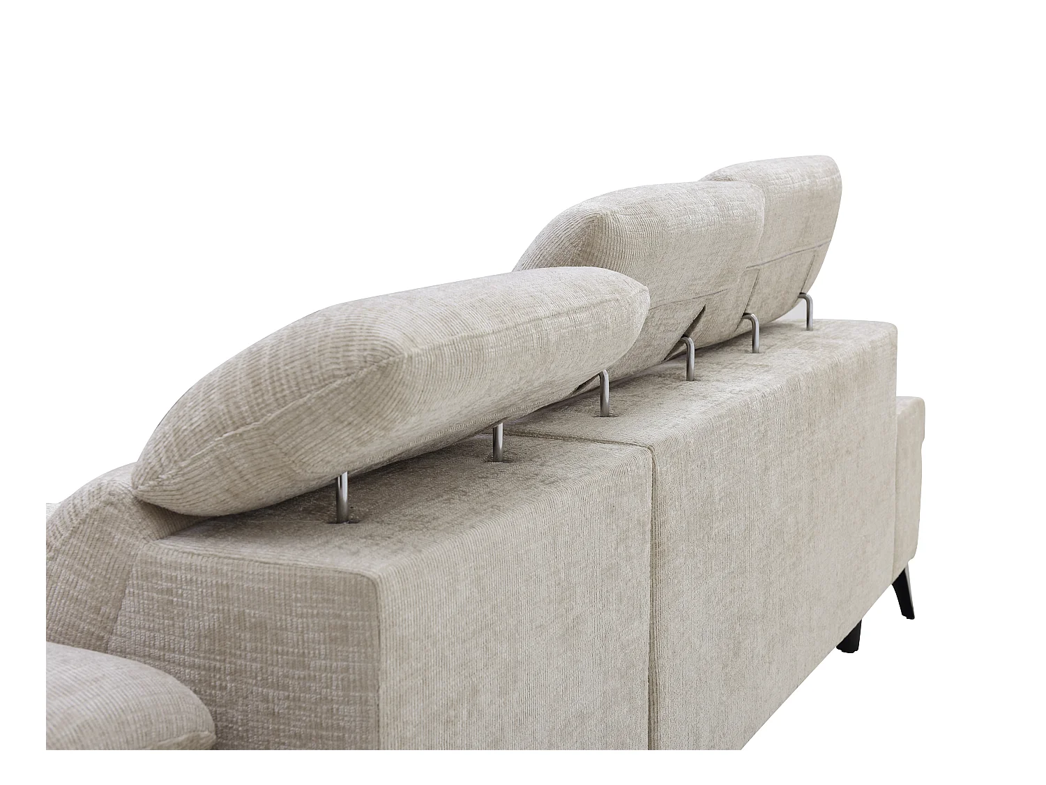 Venstre hjørnesofabed i tekstureret stof med beige opbevaringskasse MORAVA