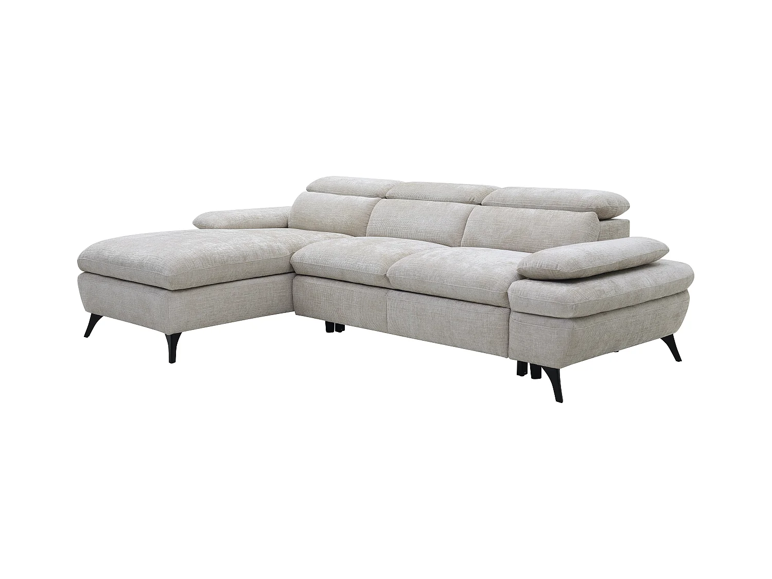 Venstre hjørnesofabed i tekstureret stof med beige opbevaringskasse MORAVA