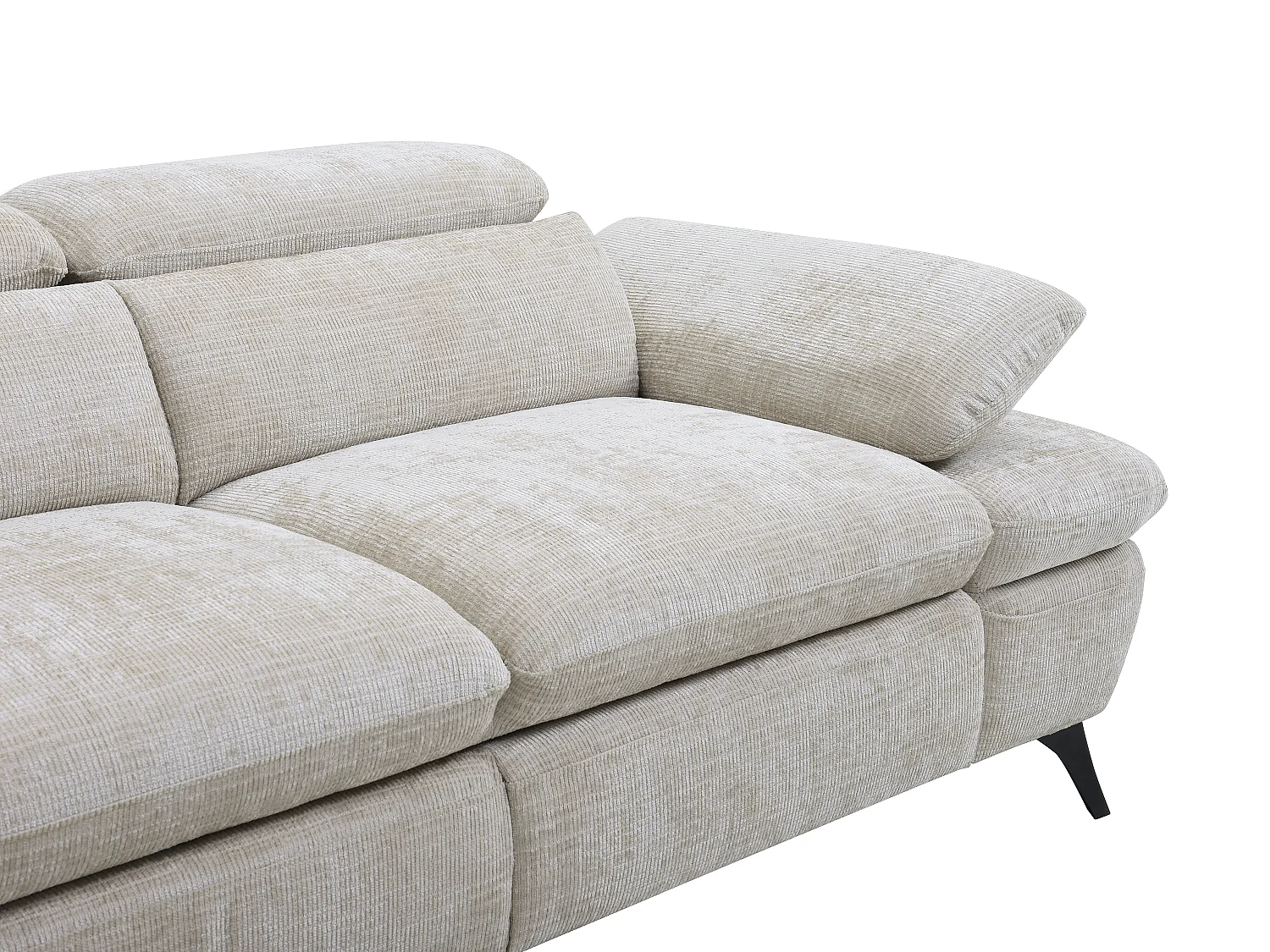 Venstre hjørnesofa som kan konverteres til seng, i strukturert stoff med beige oppbevaringsboks MORAVA