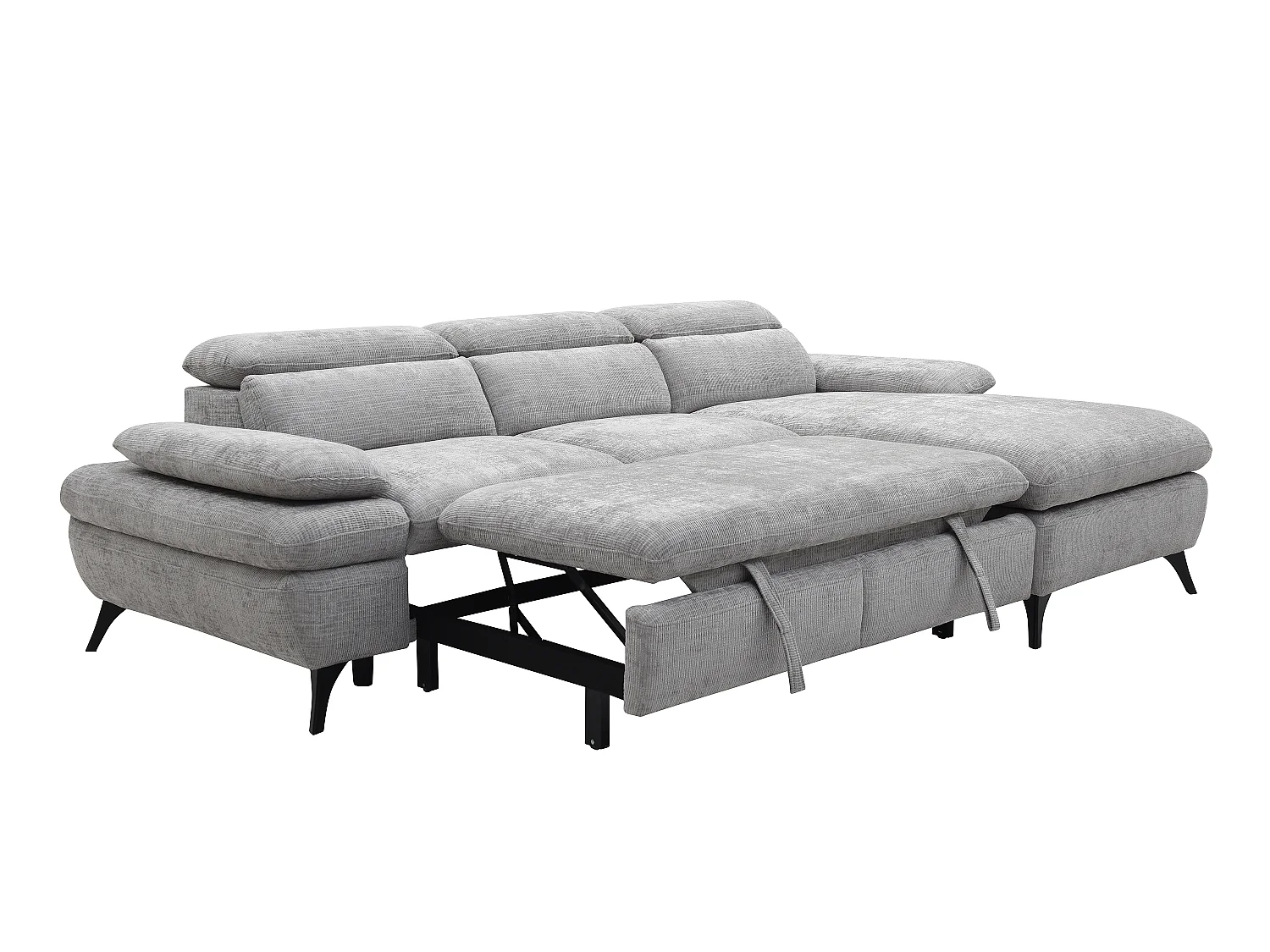Canapé d'angle droit convertible en tissu texturé gris SURDELI