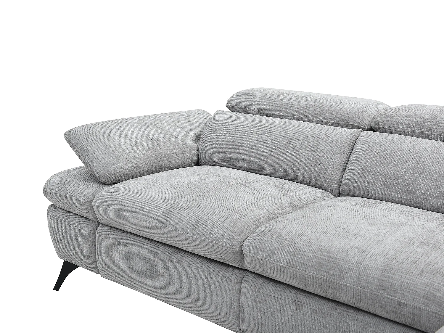 Høyre hjørnesofa som kan konverteres til seng i teksturert stoff med grå oppbevaringsplass MORAVA