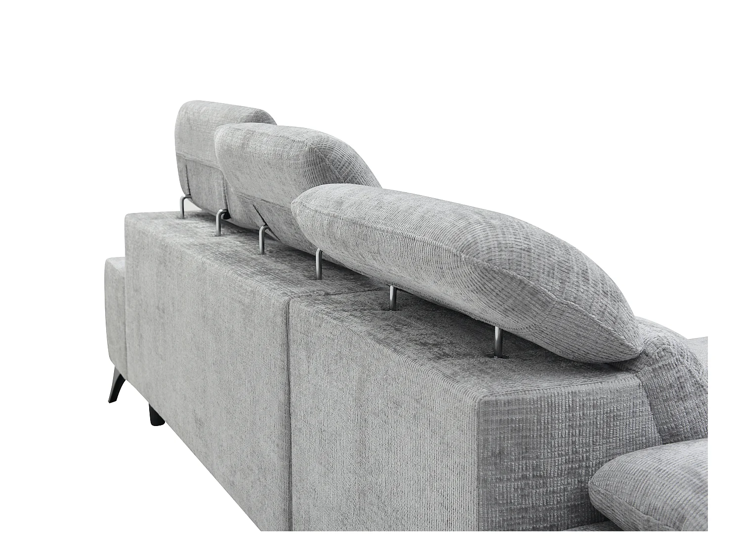 Høyre hjørnesofa som kan konverteres til seng i teksturert stoff med grå oppbevaringsplass MORAVA