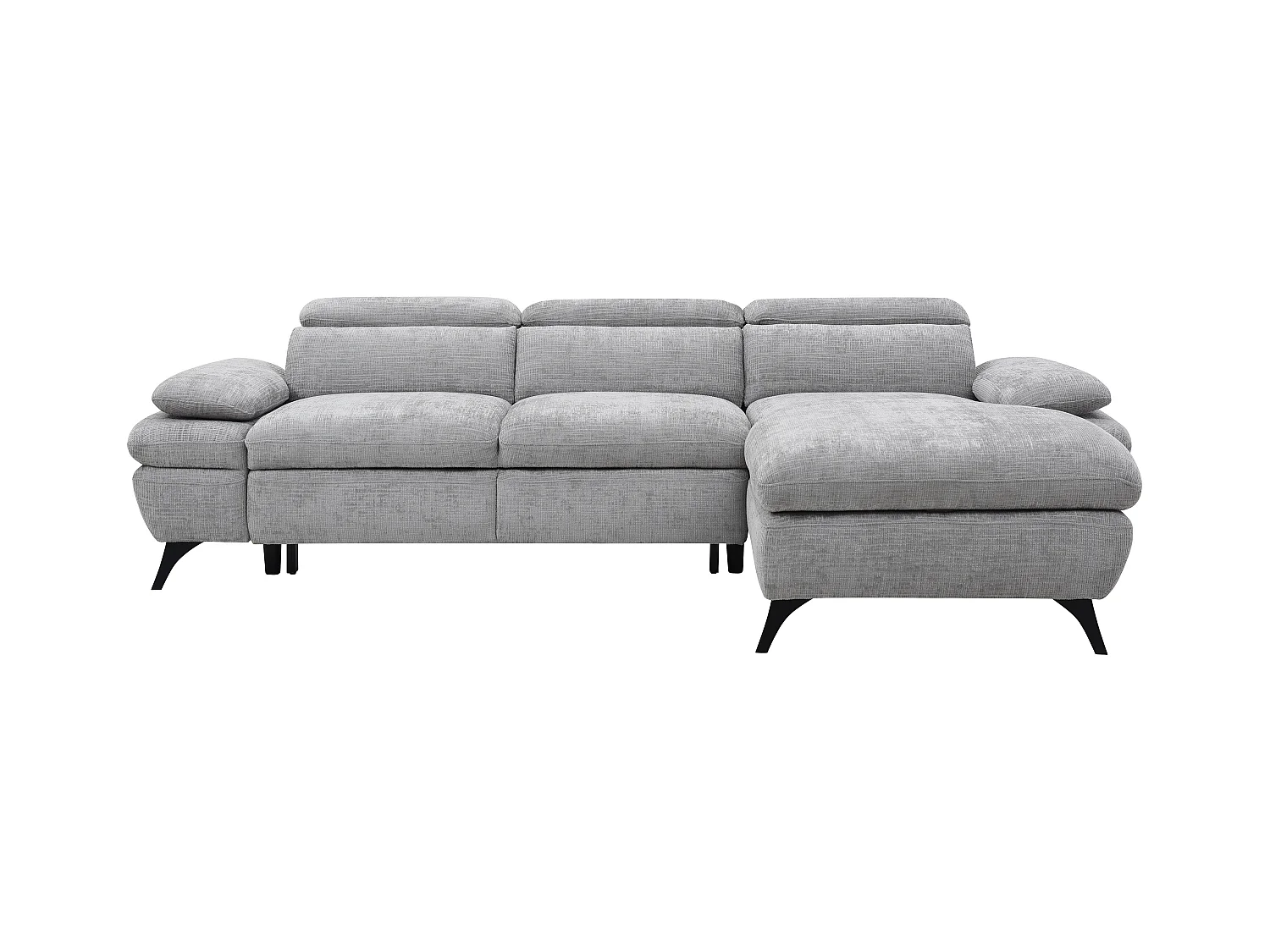 Høyre hjørnesofa som kan konverteres til seng i teksturert stoff med grå oppbevaringsplass MORAVA