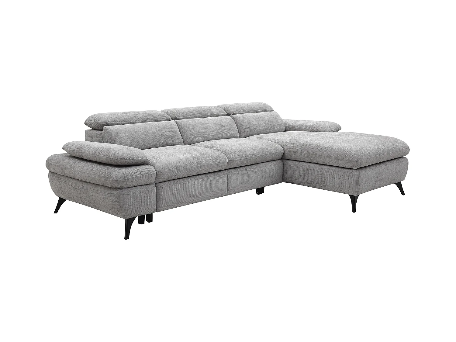 Høyre hjørnesofa som kan konverteres til seng i teksturert stoff med grå oppbevaringsplass MORAVA