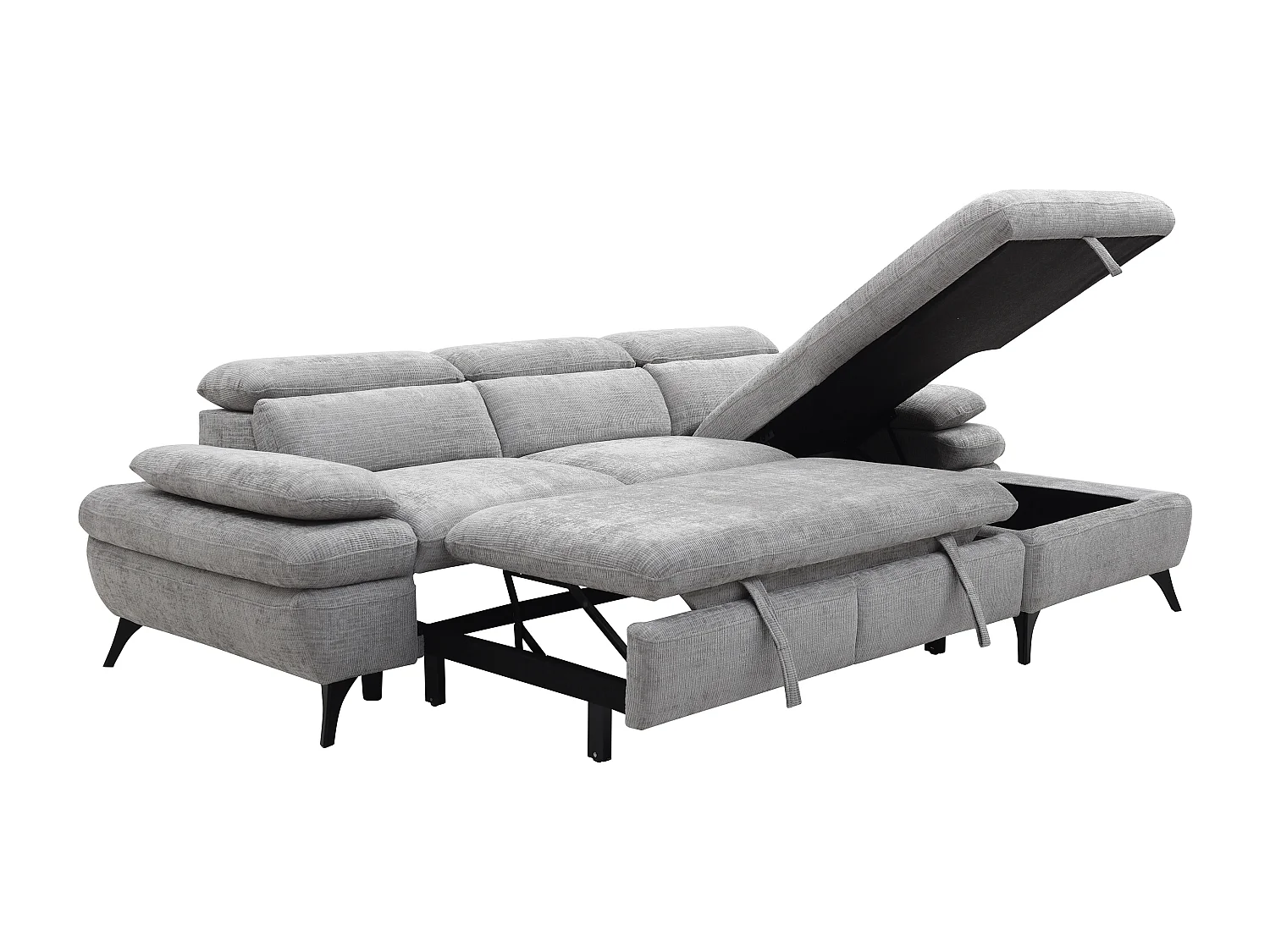 Canapé d'angle droit convertible en tissu texturé gris SURDELI