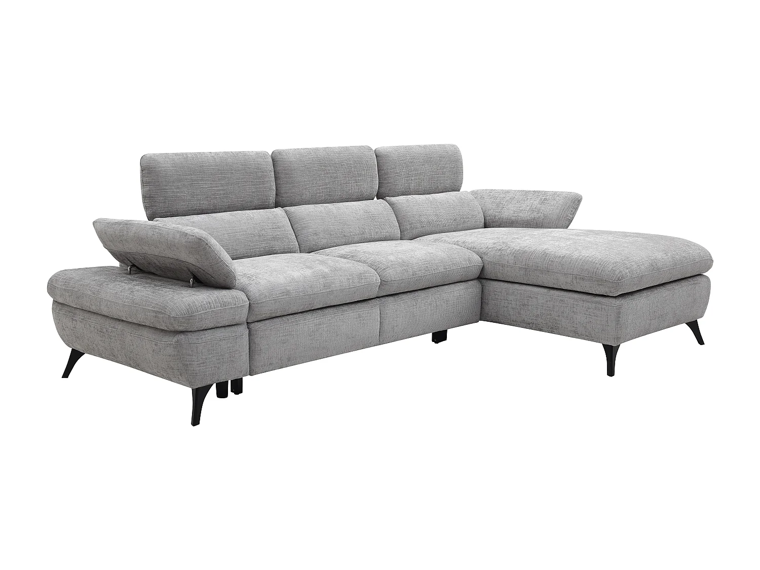 Canapé d'angle droit convertible en tissu texturé gris SURDELI