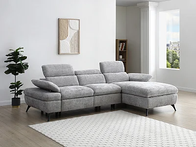 Ecksofa mit Schlaffunktion mit Bettkasten - Ecke rechts - Strukturstoff - Grau - MORAVA
