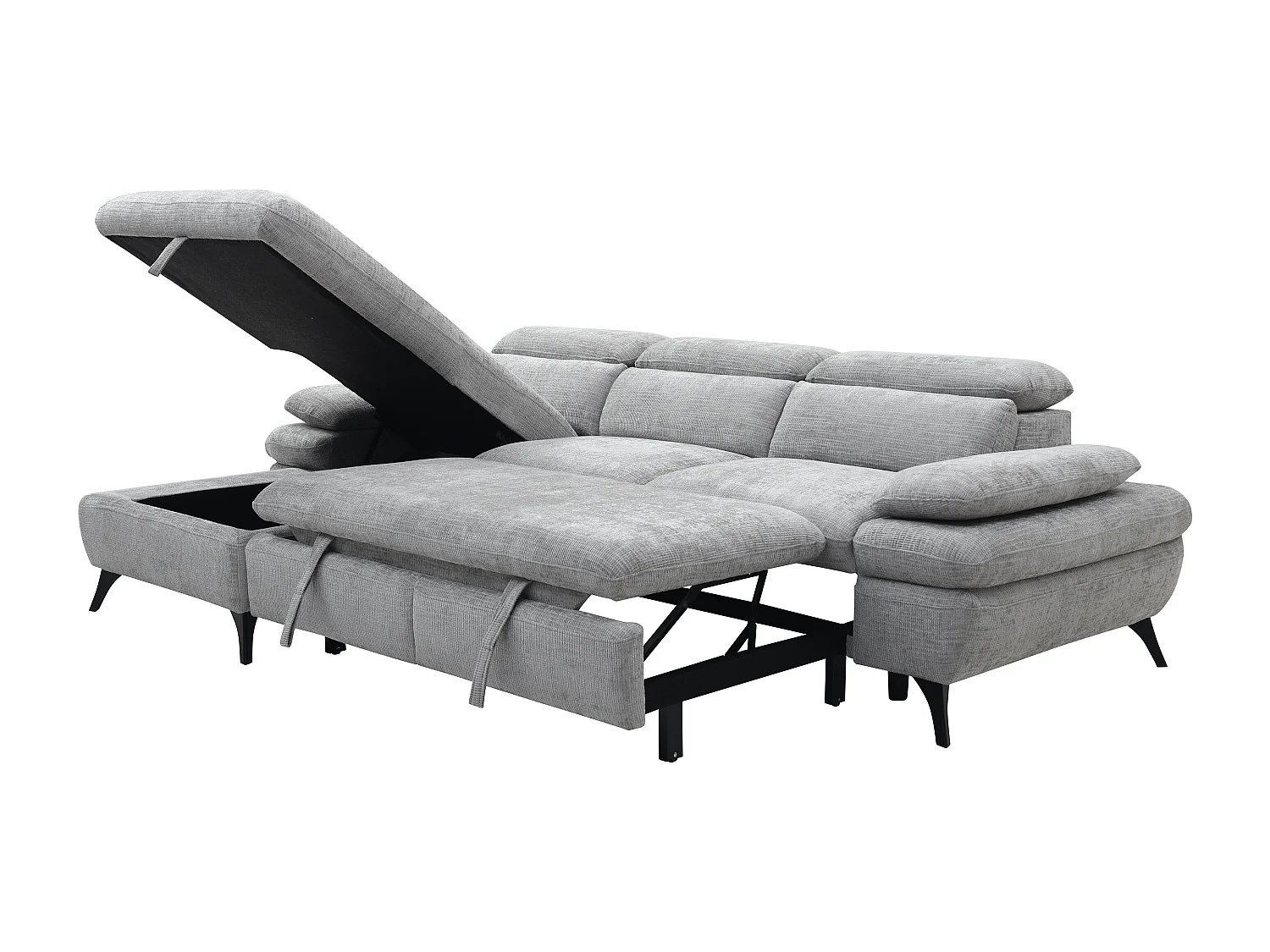 Canapé d'angle gauche convertible en tissu texturé gris SURDELI