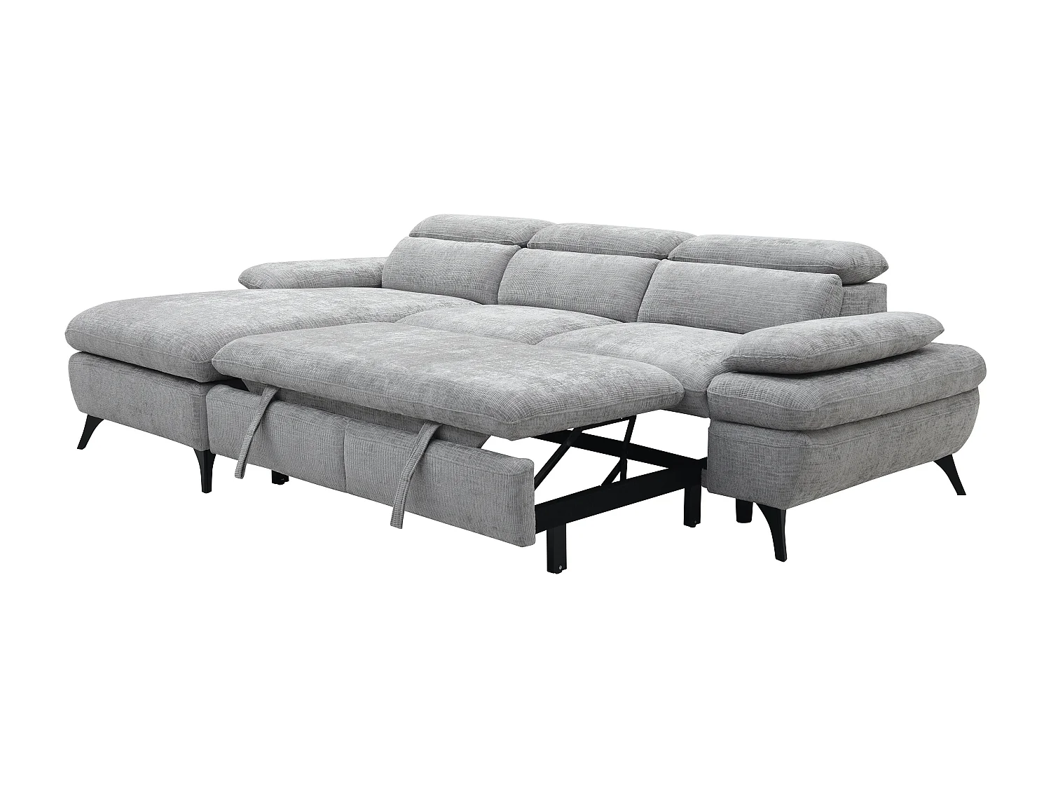 Canapé d'angle gauche convertible en tissu texturé gris SURDELI