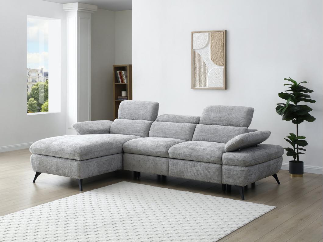 Ecksofa mit Schlaffunktion mit Bettkasten - Ecke links - Strukturstoff - Grau - MORAVA