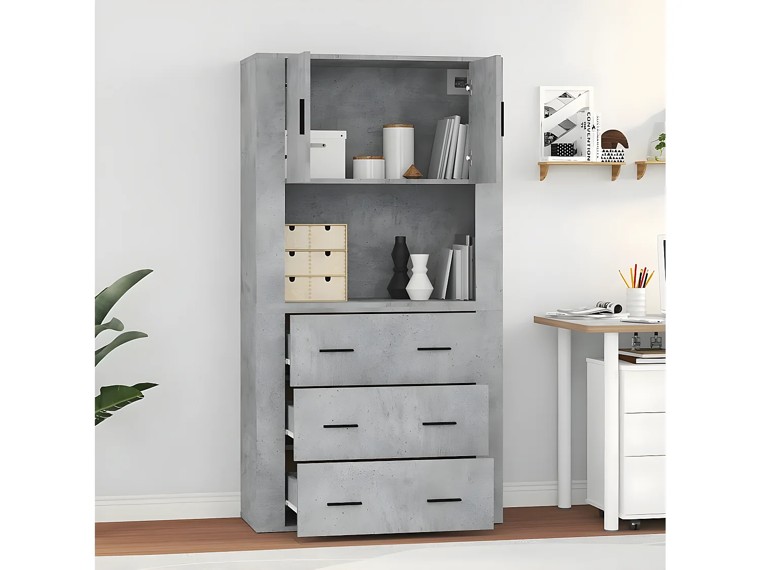 Highboard,Kommode Betongrau Holzwerkstoff -gkd420471