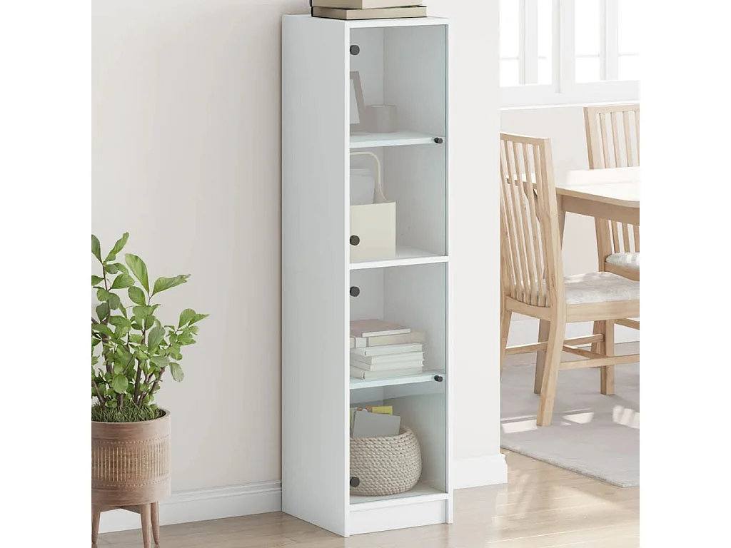 Highboard,Kommode mit Glastüren Weiß 35x37x142 cm -gkd942108