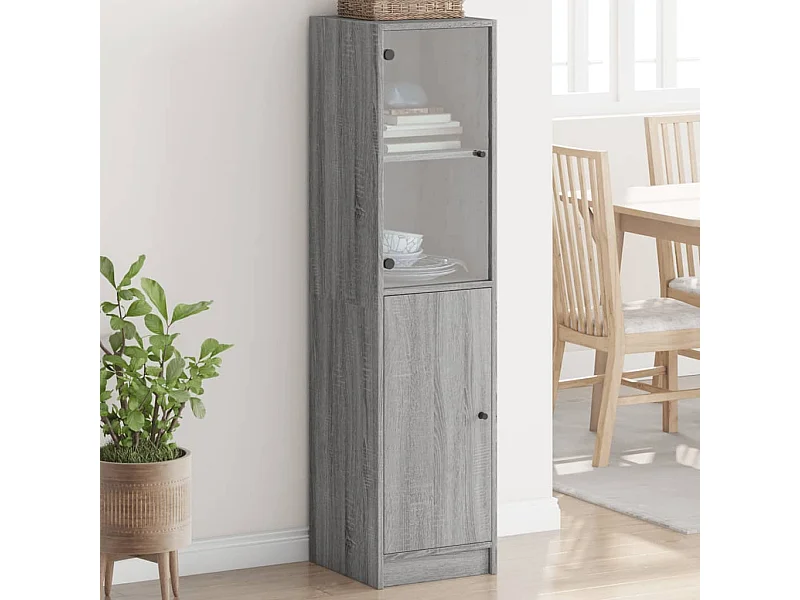 Highboard,Kommode mit Glastür Grau Sonoma 35x37x142 cm -gkd947186