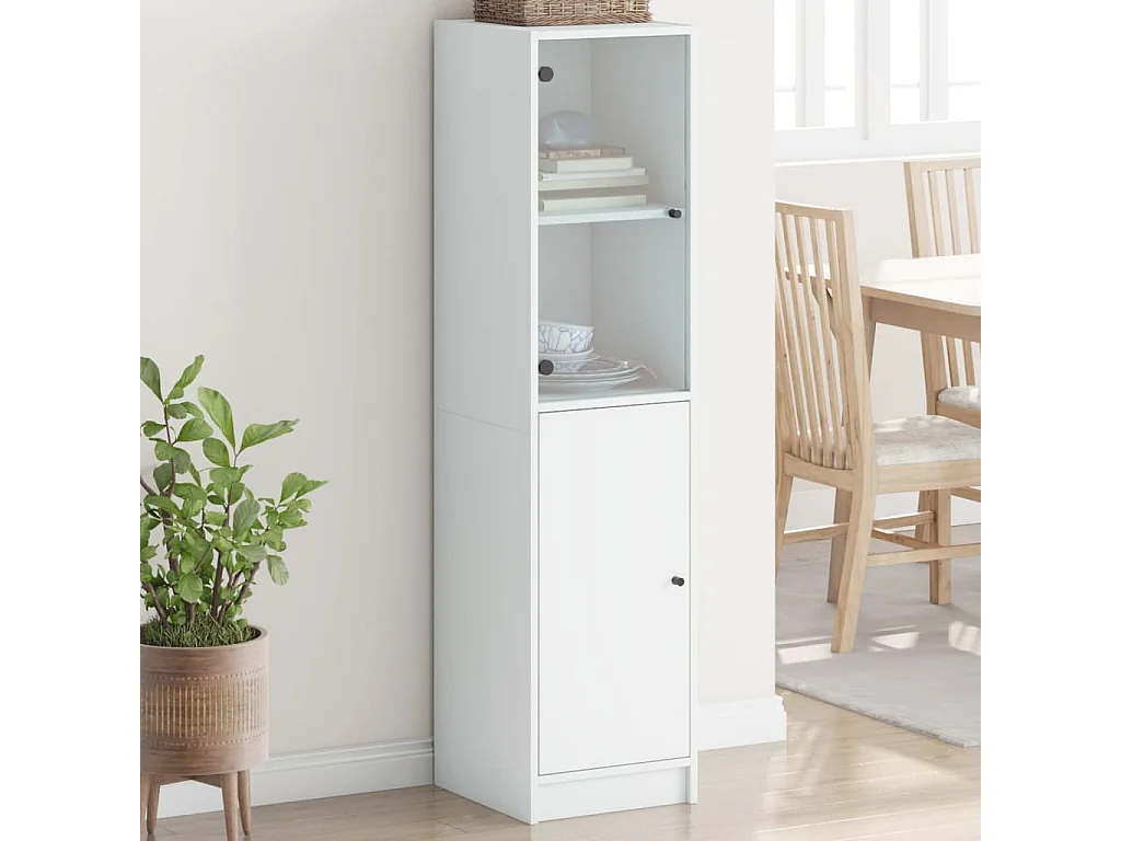 Highboard,Kommode mit Glastür Weiß 35x37x142 cm -gkd484137