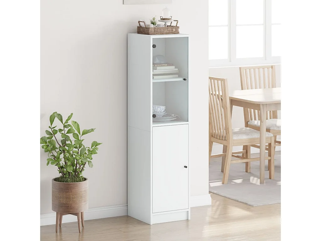 Highboard,Kommode mit Glastür Weiß 35x37x142 cm -gkd484137