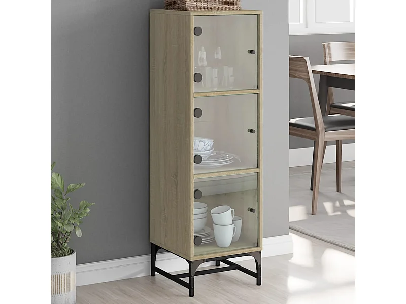 Highboard,Kommode mit Glastüren Sonoma-Eiche 35x37x120 cm -gkd961767