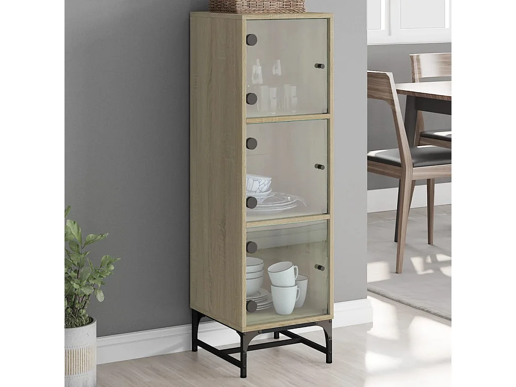 Highboard,Kommode mit Glastüren Sonoma-Eiche 35x37x120 cm -gkd961767