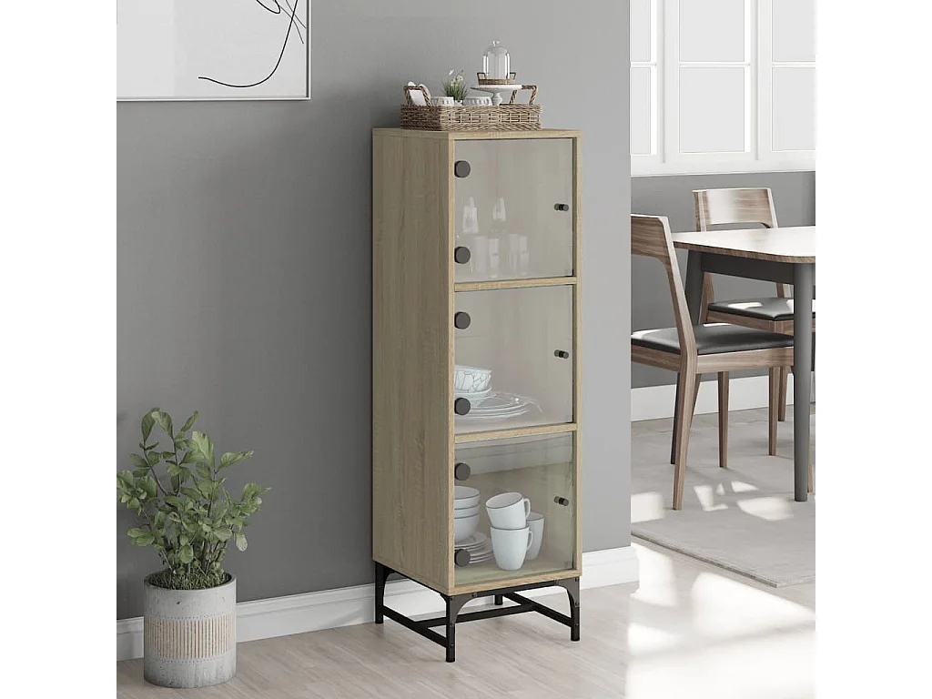 Highboard,Kommode mit Glastüren Sonoma-Eiche 35x37x120 cm -gkd961767