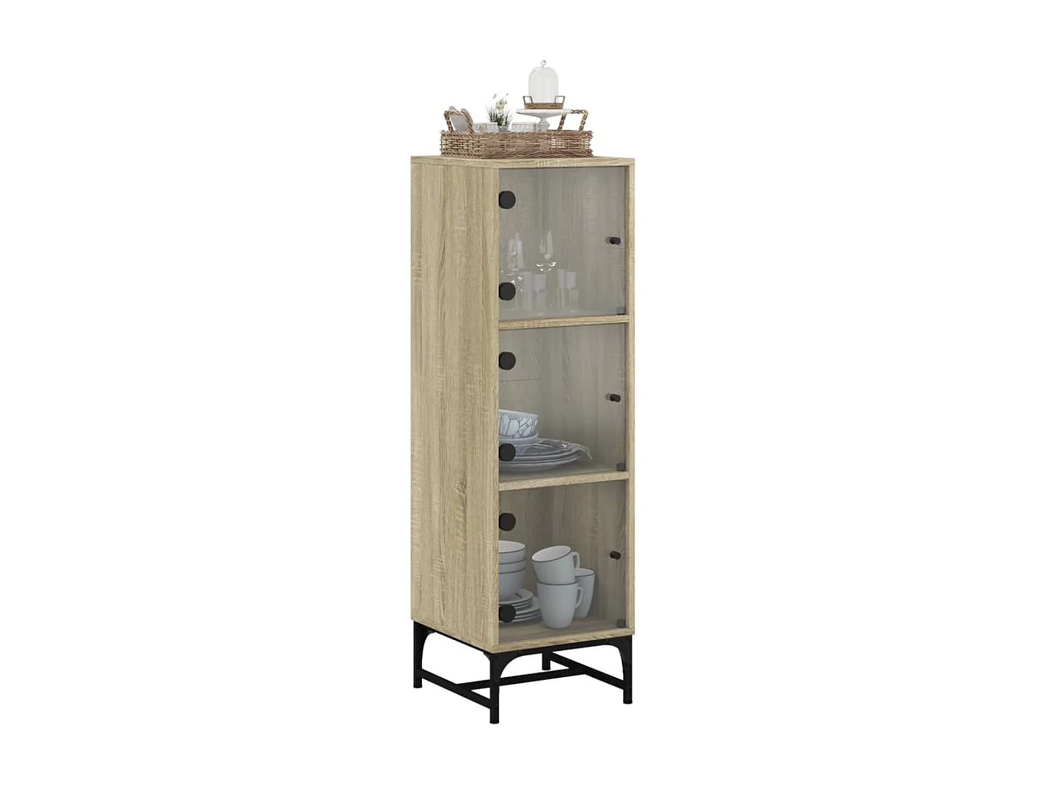 Highboard,Kommode mit Glastüren Sonoma-Eiche 35x37x120 cm -gkd961767