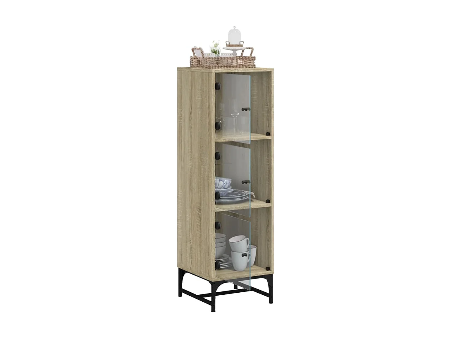 Highboard,Kommode mit Glastüren Sonoma-Eiche 35x37x120 cm -gkd961767